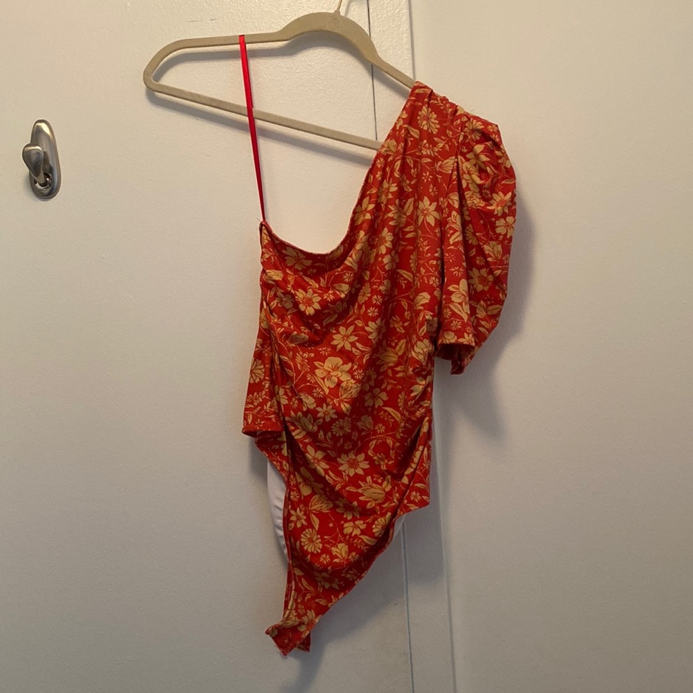 Free people floral one shoulder bodysuit